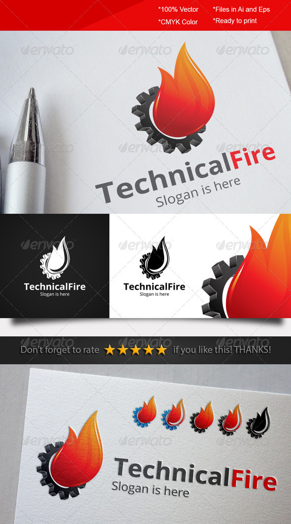 Technical fire logo template preview