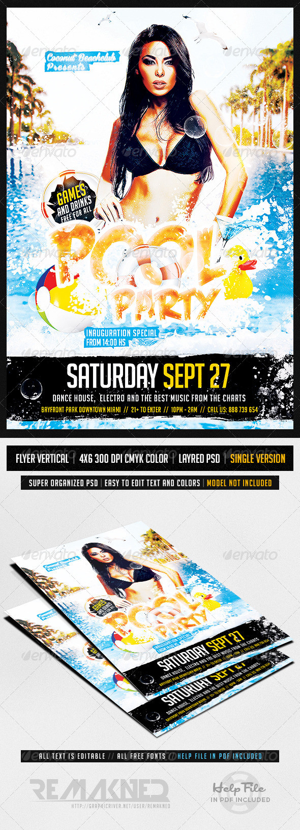 Pool party flyer template psd