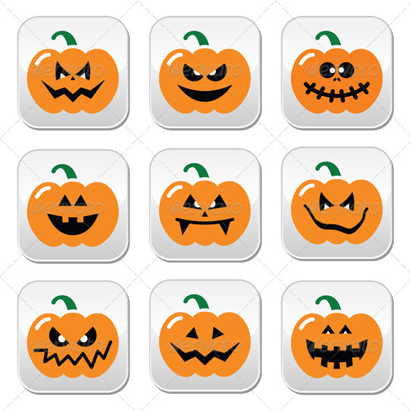 Pumpkin halloween buttons set colour prev