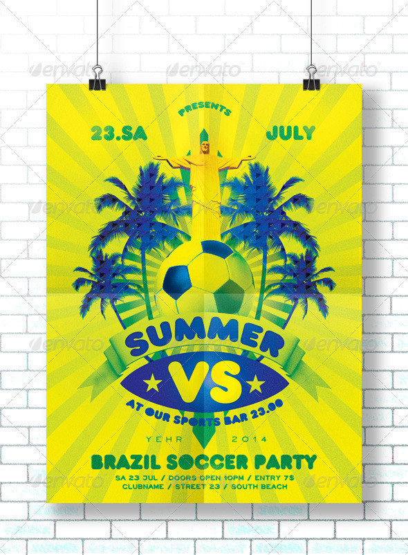 Brazil soccer summer cup flyer poster template preview