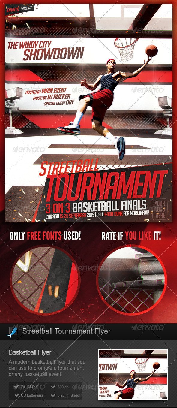 Streetball basketball hoops sports nba bball flyer poster template showcase