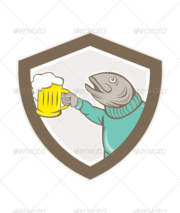 Trout fish holding beer mug shield prvw