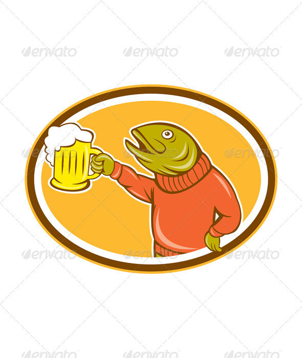 Trout fish holding beer mug oval prvw