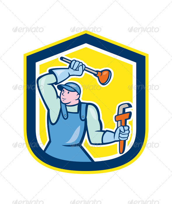 Plumber wielding plunger wrench shield prvw