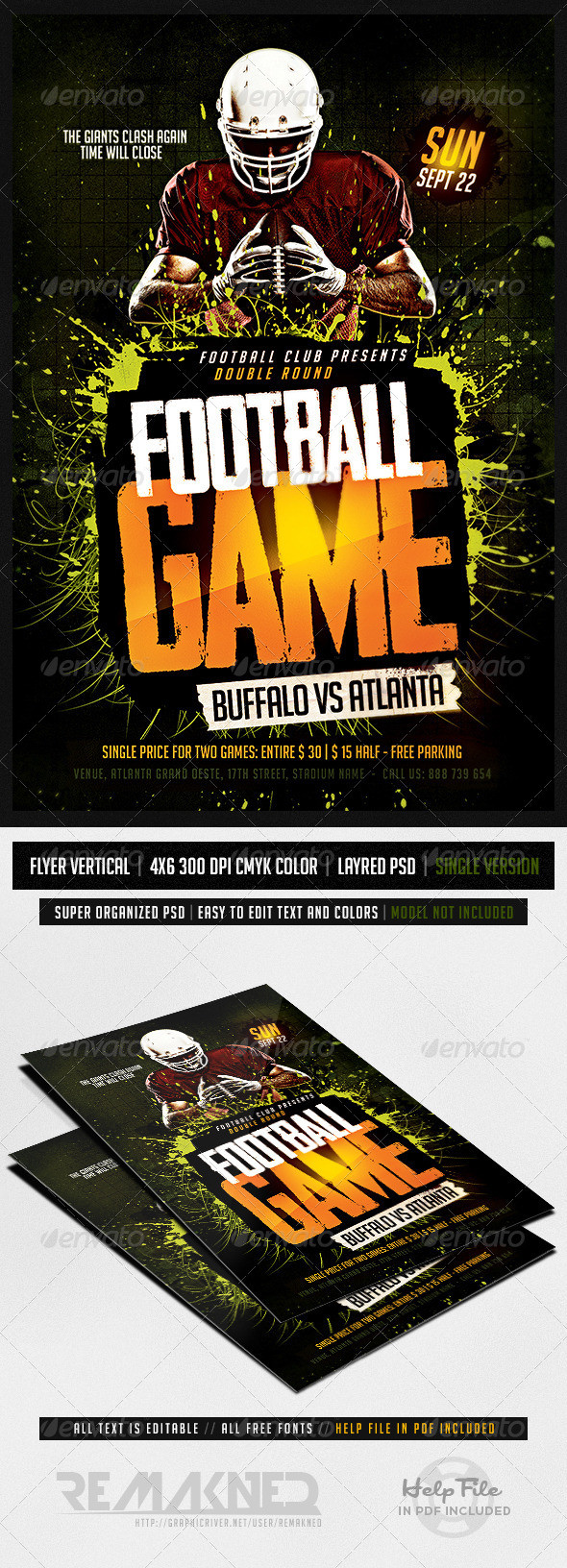 Football game flyer template psd