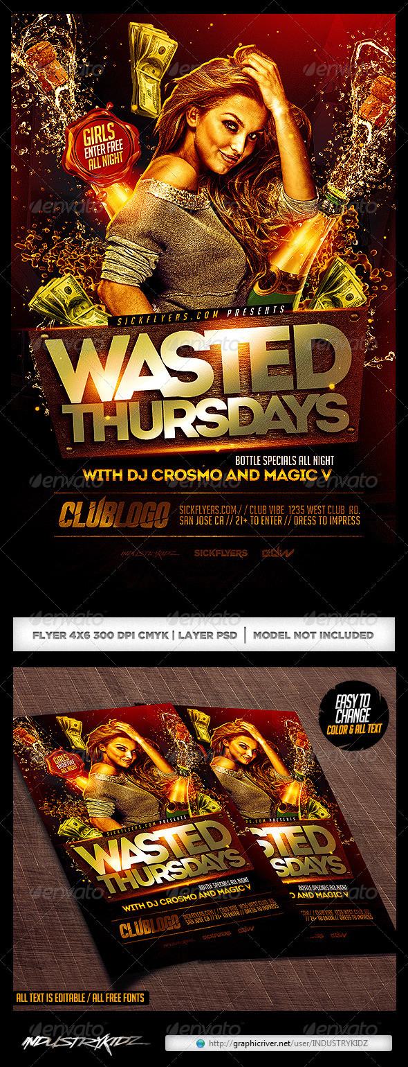 Wasted thursdays flyer template psd