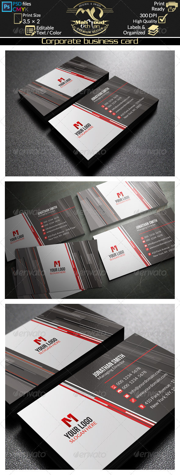 44 modern black and red corporate business card preview
