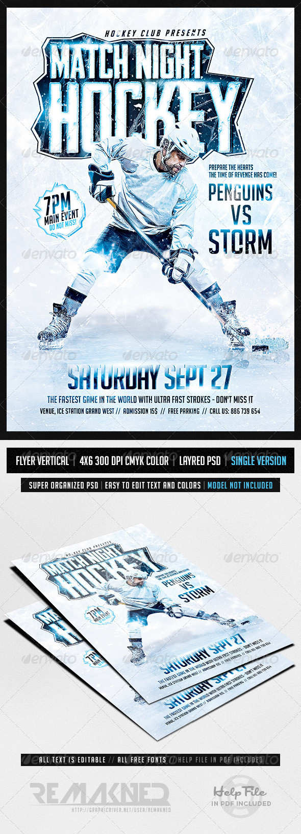 Hockey game flyer template psd