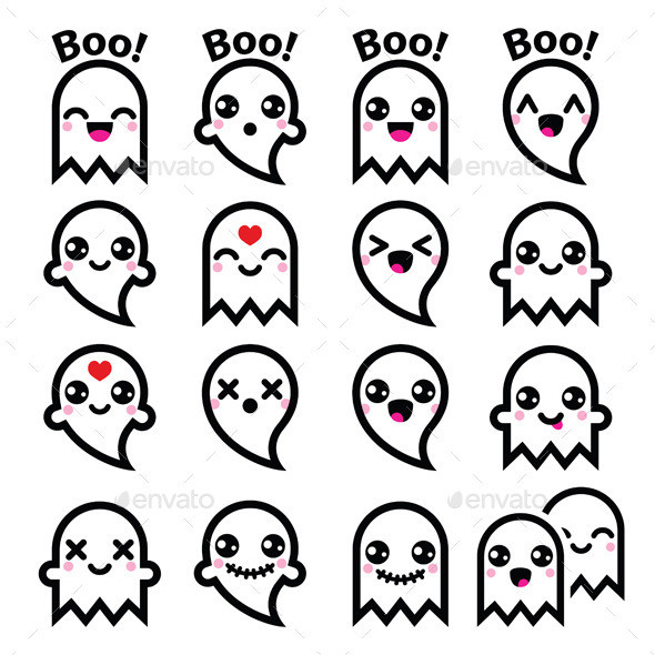 Halloween ghost kawaii icons set prev