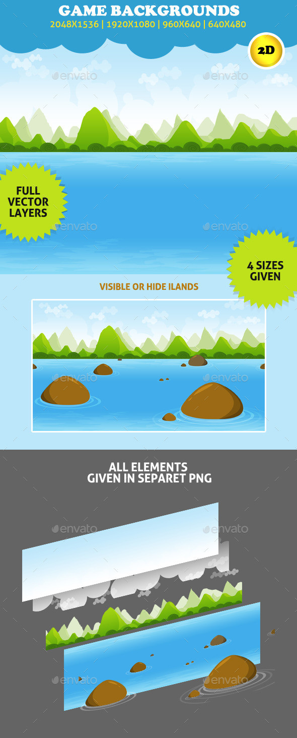 Ocean sea game asset backgrounds pack preview