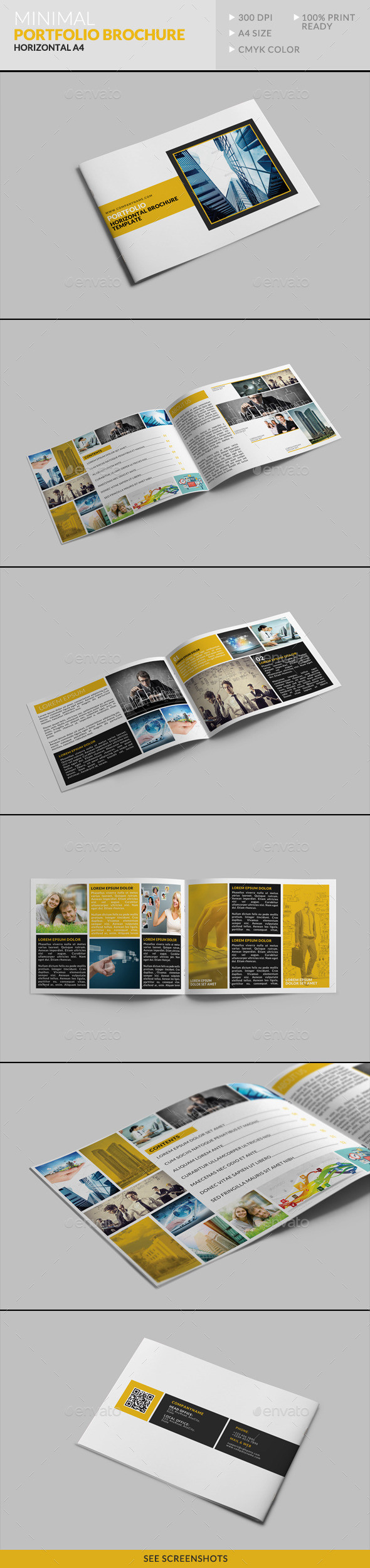 Minimal portfolio horizontal a4 bifold brochure template preview
