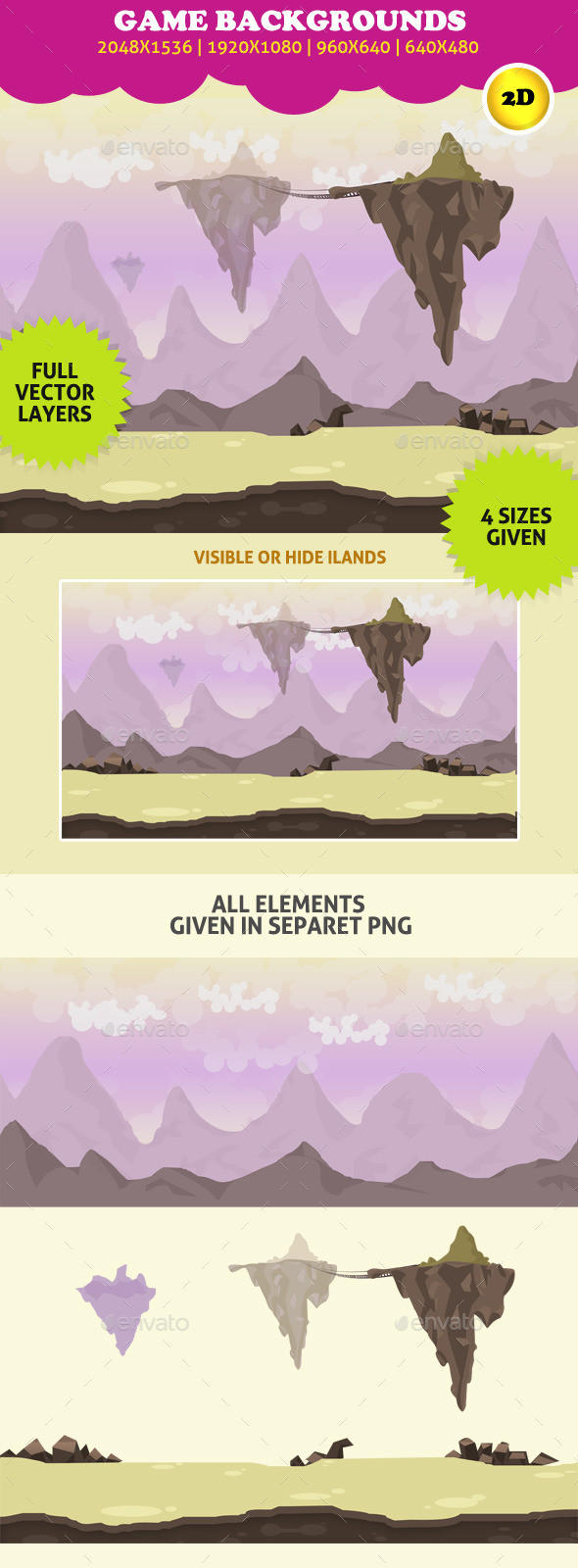 Fantasy floating island game background pack preview