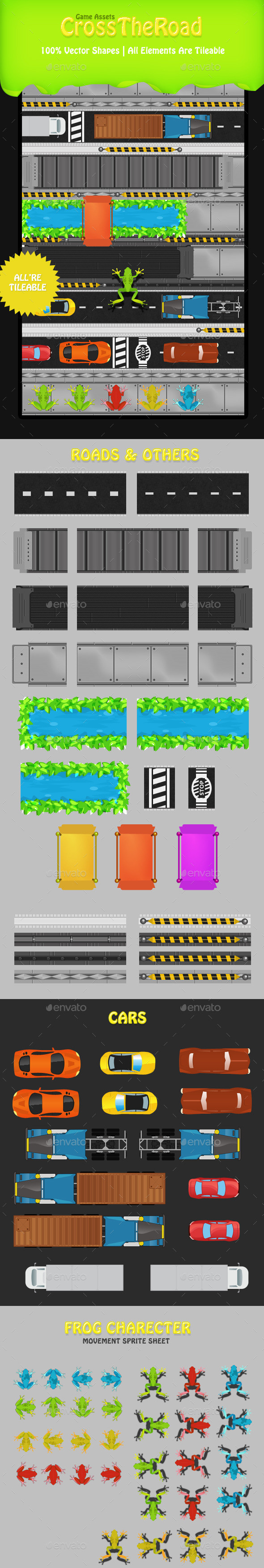Cross the road frog game asset tileset preview