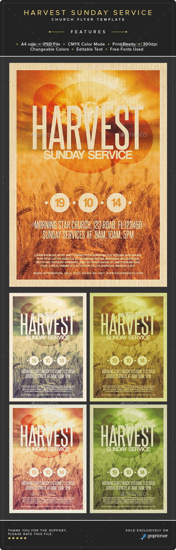 Harvest sunday service flyer template preview