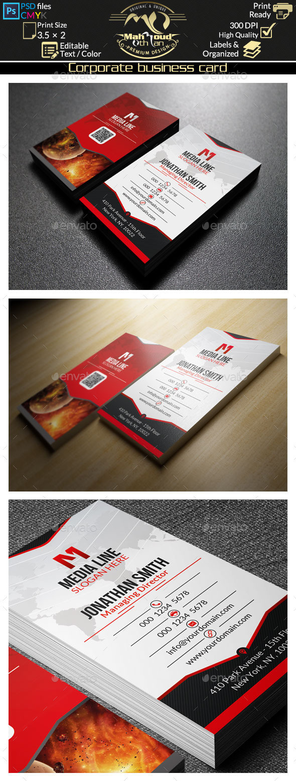 Red creative corporate business card preview