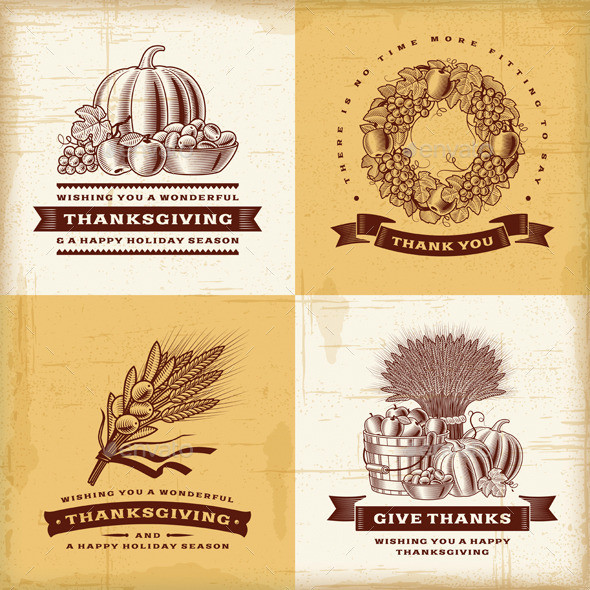 P vintage thanksgiving labels set