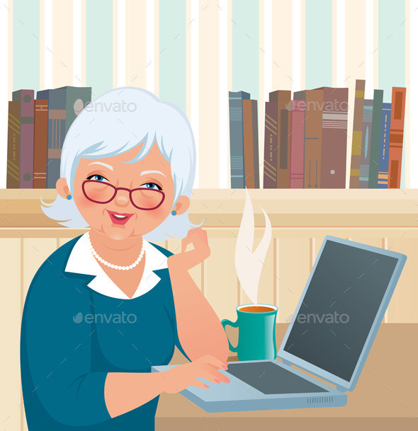 Elderly woman using a laptop
