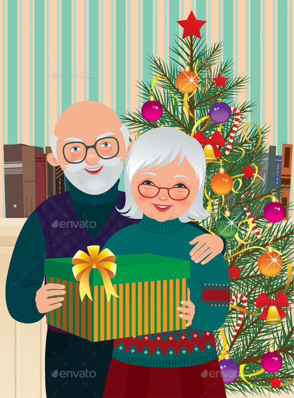 Elderly couple celebrating christmas