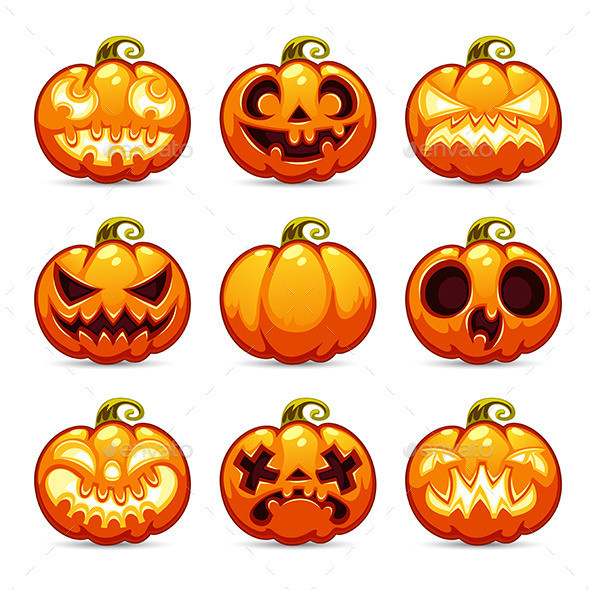 Halloween pumpkins icons set