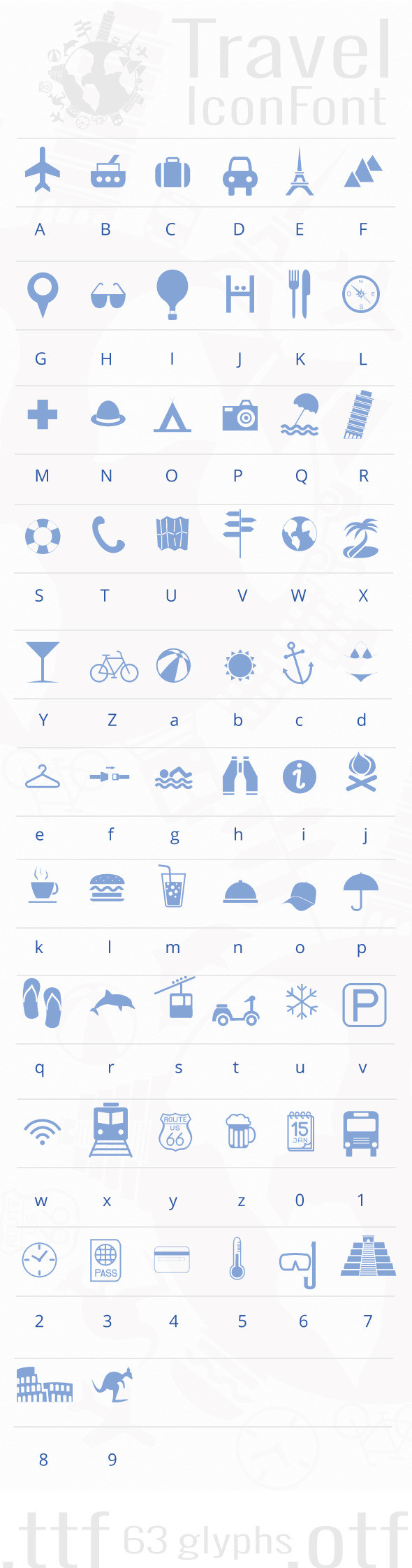 Travel icon font preview image