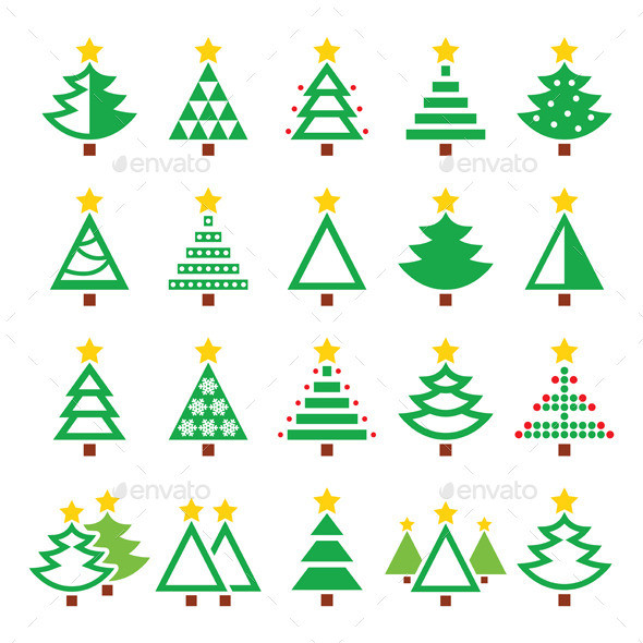 Christmas tree icons set 2 colour prev