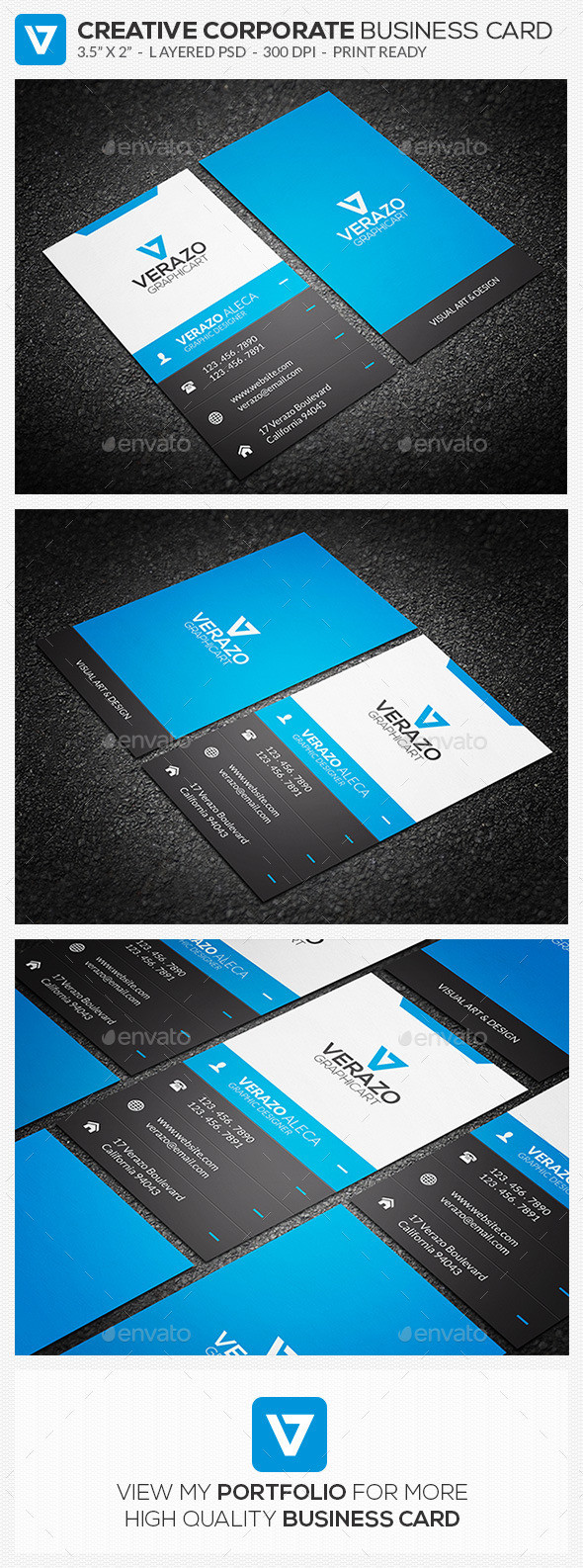 61 blue vertical creative corporate business card template preview