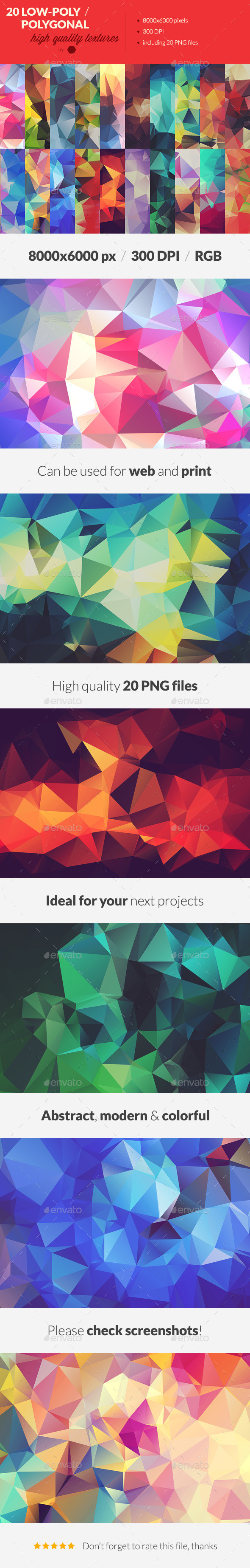 20 low poly polygonal geometrical triangular textures backgrounds