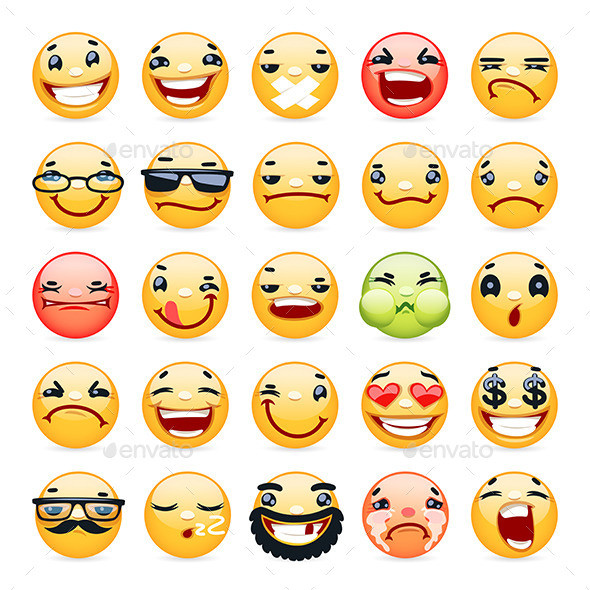 Cartoon facial expressions smile icons set