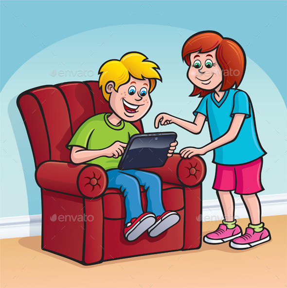 Boy and girl using digital tabletprev