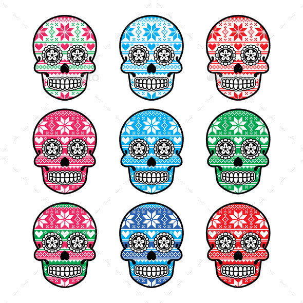 Mexican sugar skull knitted pattern prev