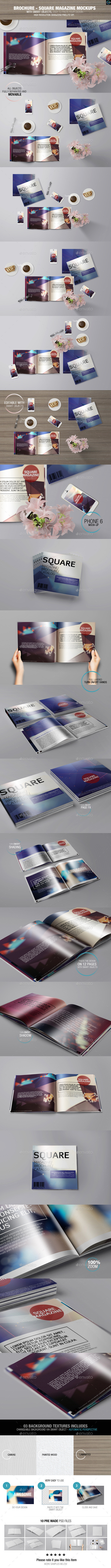 Brochure square magazine mockups preview