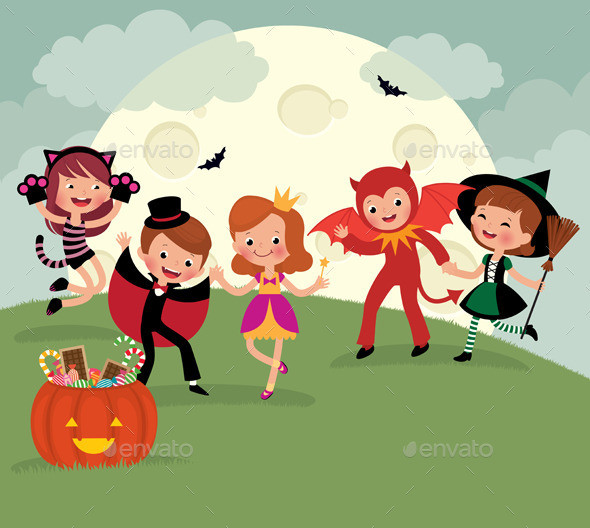 Children on halloween night party