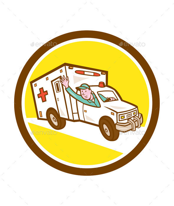 Ambulance vehicle emt worker waving circ prvw