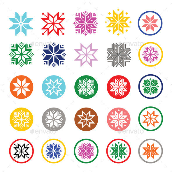 Snowflakes pixelated icons color prev