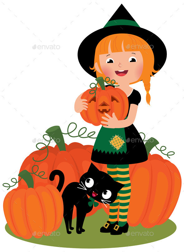 Halloween witch with pumpkins