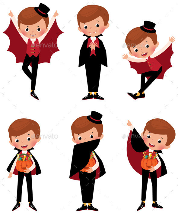 Set of halloween vampire in various poses