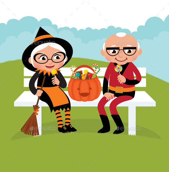 Elderly couple celebrating halloween