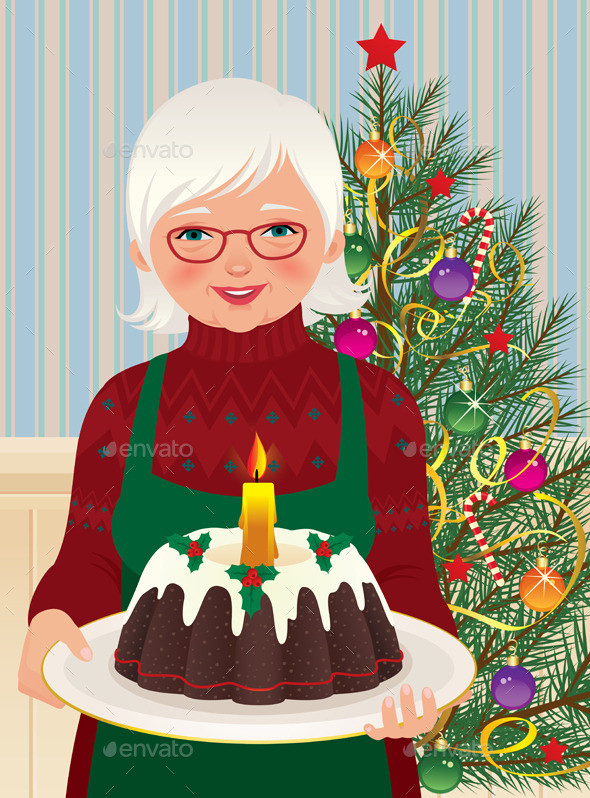 Grandmother and christmas cake