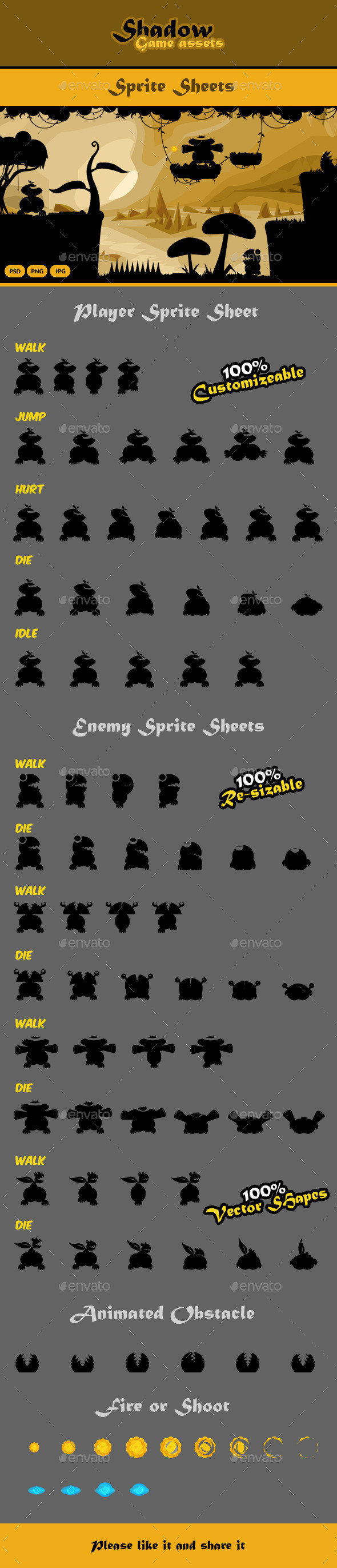 Shadow game assets charecter sprite sheets preview