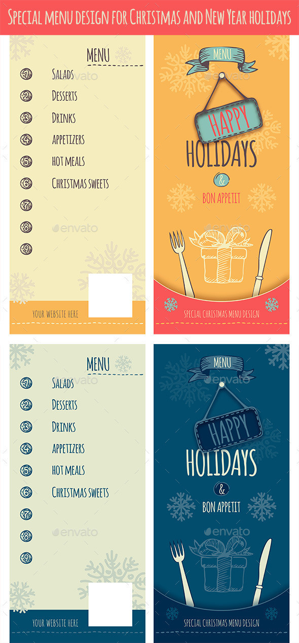 Happy holiday christmas menu pr