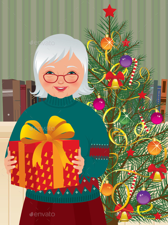 Grandmother and christmas gift