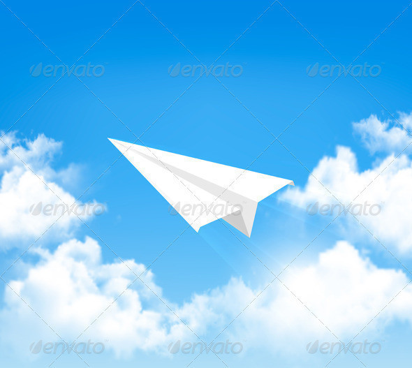 01 blue sky background with white paper plane t