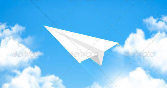 Box 01 blue sky background with white paper plane t