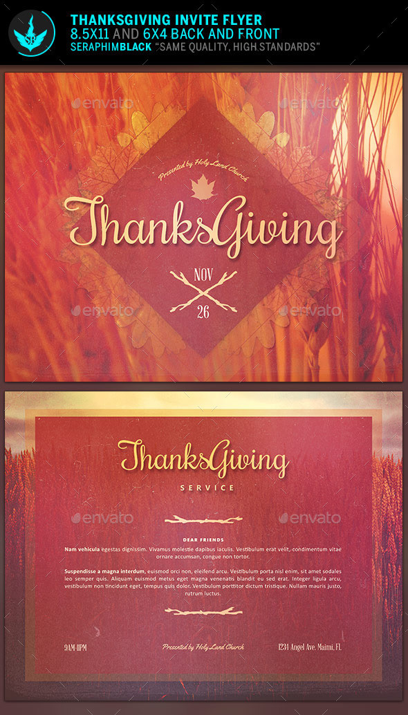 Thanksgiving invite church flyer template preview