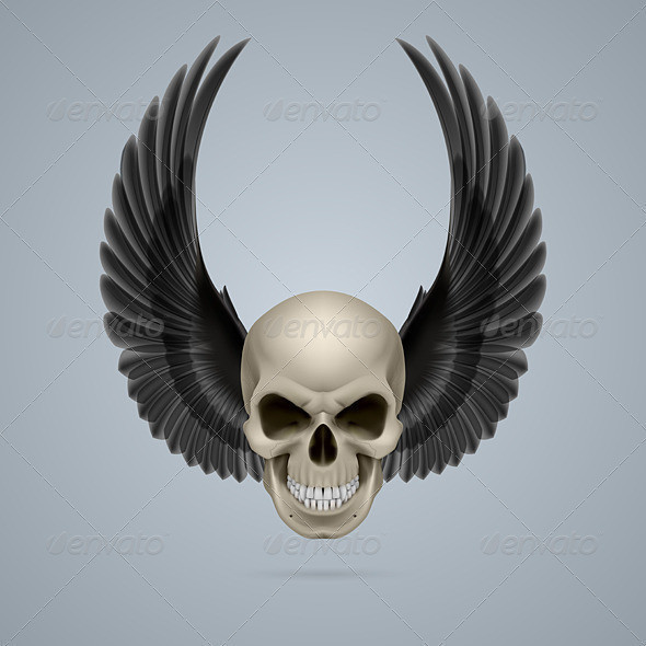 Evil skull with black wings crow 02 590