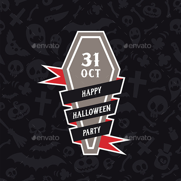 Happy halloween party banner with coffin