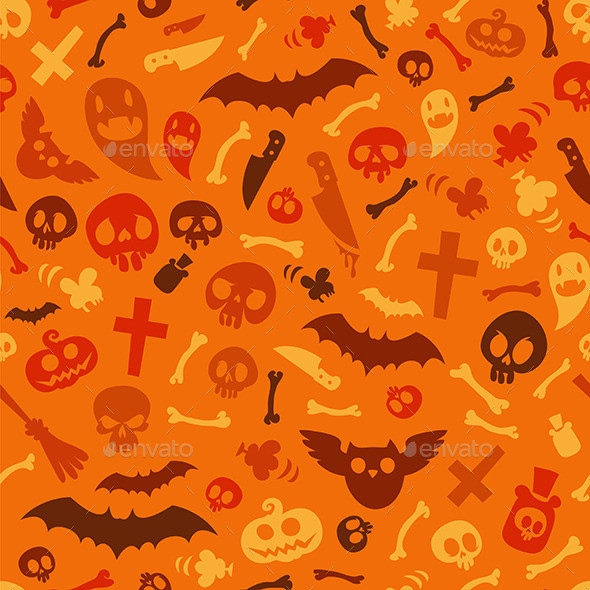 Halloween symbols seamless pattern orange