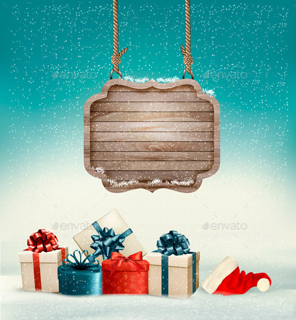 01 christmas background with wooden sing and presents1 t