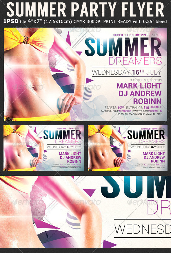 Summer dreamers party flyer template preview