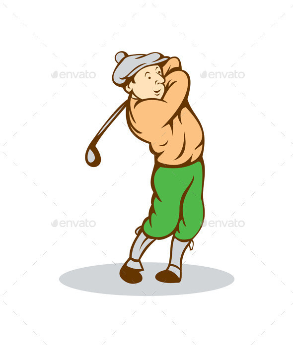 Golfer swinging tee off retro iso prvw